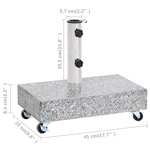 Schirmständer aus Granit mit Rollen, 25 kg rechteckiger Sockel für Ø 38/48 mm Adapter, hellgrau, für den Außenbereich, Terrassenschirmhalter, 45 x 25 x 8,3 cm, Edelstahlrohr – Bild 7