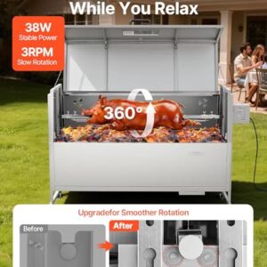 Alternative view of VEVOR Drehspießgrill 38 W Spanferkelgrill Lammgrill Holzkohlegrill (132 cm Grilllänge) mit 60 kg Tragkraft & Rädern & 4-facher Höhenverstellung & Deckel, Edelstahl-Elektrogrill-Set für Camping