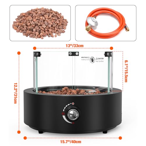 onlyfire Rund Gas Tischkamin, Tischfeuer mit Glaswindschutz, Lavastein und Hinterem Lufteinlass, Tragbare Kamine für Indoor & Outdoor, Propan Gas Feuerstelle, Ambientebeleuchtungen – Bild 2