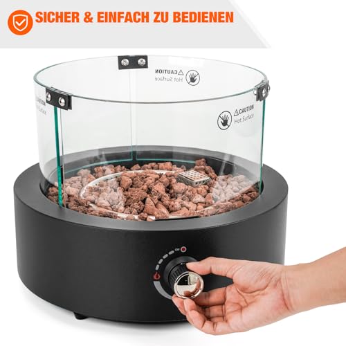 onlyfire Rund Gas Tischkamin, Tischfeuer mit Glaswindschutz, Lavastein und Hinterem Lufteinlass, Tragbare Kamine für Indoor & Outdoor, Propan Gas Feuerstelle, Ambientebeleuchtungen – Bild 4