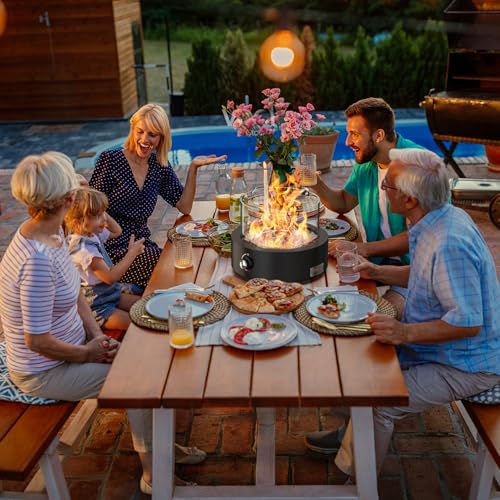 onlyfire Rund Gas Tischkamin, Tischfeuer mit Glaswindschutz, Lavastein und Hinterem Lufteinlass, Tragbare Kamine für Indoor & Outdoor, Propan Gas Feuerstelle, Ambientebeleuchtungen – Bild 8