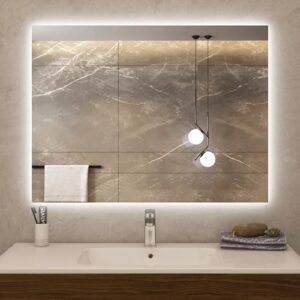 byecold Infrarotheizung Spiegel(80x60cm), 450W Spiegelheizung Elektrisch Infrarot, Wandmontage mit LED, Badspiegel Elektroheizung, Badezimmerspiegel beschlagfrei mit Überhitzungsschutz