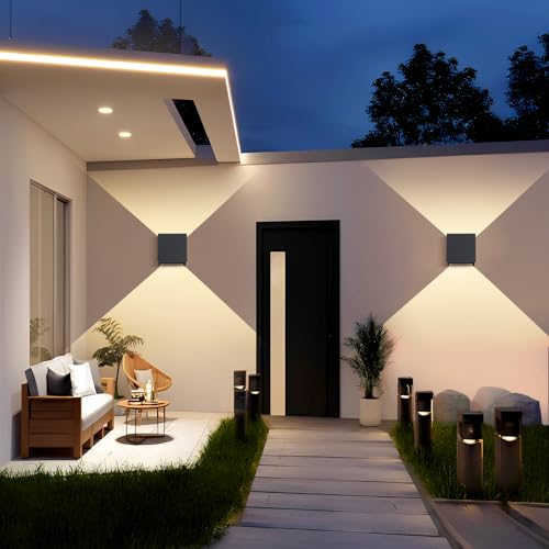 4 Stück 15W LED Wandleuchte Aussen Innen Einstellbare 3 Lichtfarben IP65 Wasserdicht Wandlampe Aussen Außenwandleuchten Aluminium Wandleuchte Einstellbar Abstrahlwinkel Quadratisch 11CM Anthrazit – Bild 2