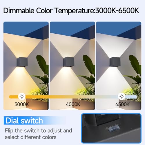 4 Stück 15W LED Wandleuchte Aussen Innen Einstellbare 3 Lichtfarben IP65 Wasserdicht Wandlampe Aussen Außenwandleuchten Aluminium Wandleuchte Einstellbar Abstrahlwinkel Quadratisch 11CM Anthrazit – Bild 4
