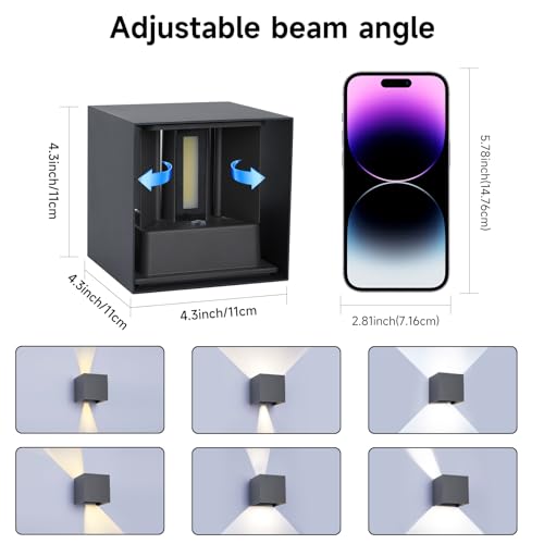 4 Stück 15W LED Wandleuchte Aussen Innen Einstellbare 3 Lichtfarben IP65 Wasserdicht Wandlampe Aussen Außenwandleuchten Aluminium Wandleuchte Einstellbar Abstrahlwinkel Quadratisch 11CM Anthrazit – Bild 5