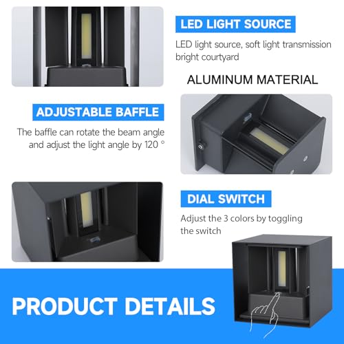 4 Stück 15W LED Wandleuchte Aussen Innen Einstellbare 3 Lichtfarben IP65 Wasserdicht Wandlampe Aussen Außenwandleuchten Aluminium Wandleuchte Einstellbar Abstrahlwinkel Quadratisch 11CM Anthrazit – Bild 6