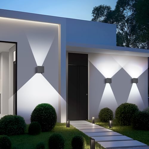 4 Stück 15W LED Wandleuchte Aussen Innen Einstellbare 3 Lichtfarben IP65 Wasserdicht Wandlampe Aussen Außenwandleuchten Aluminium Wandleuchte Einstellbar Abstrahlwinkel Quadratisch 11CM Anthrazit – Bild 7