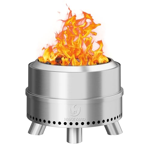 Wakeyard Rauchfreie Feuerstelle, 19 Zoll Tragbare Rauchfreie Feuerschale für den Außenbereich mit Schürhaken und Tragetasche, Feuerstelle aus Edelstahl, Einfache Einrichtung und Lagerung, Silber