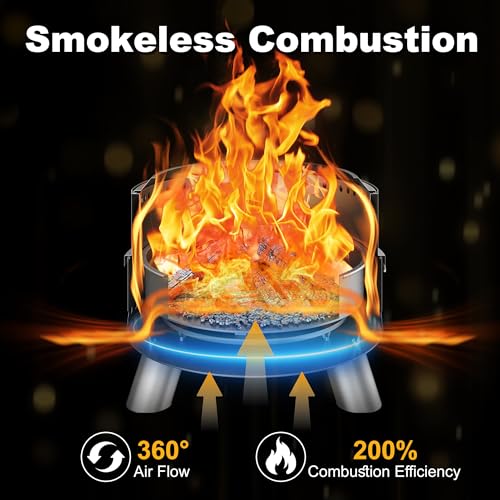 Wakeyard Rauchfreie Feuerstelle, 19 Zoll Tragbare Rauchfreie Feuerschale für den Außenbereich mit Schürhaken und Tragetasche, Feuerstelle aus Edelstahl, Einfache Einrichtung und Lagerung, Silber – Bild 2