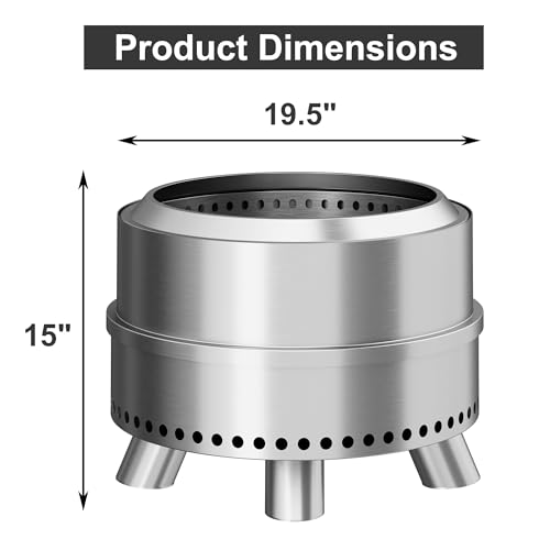 Wakeyard Rauchfreie Feuerstelle, 19 Zoll Tragbare Rauchfreie Feuerschale für den Außenbereich mit Schürhaken und Tragetasche, Feuerstelle aus Edelstahl, Einfache Einrichtung und Lagerung, Silber – Bild 3