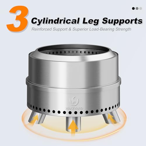 Wakeyard Rauchfreie Feuerstelle, 19 Zoll Tragbare Rauchfreie Feuerschale für den Außenbereich mit Schürhaken und Tragetasche, Feuerstelle aus Edelstahl, Einfache Einrichtung und Lagerung, Silber – Bild 4