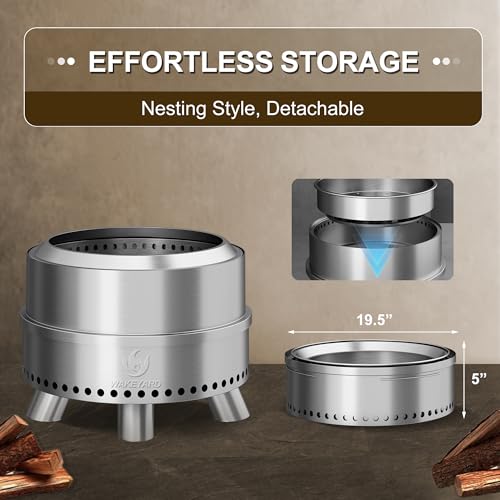 Wakeyard Rauchfreie Feuerstelle, 19 Zoll Tragbare Rauchfreie Feuerschale für den Außenbereich mit Schürhaken und Tragetasche, Feuerstelle aus Edelstahl, Einfache Einrichtung und Lagerung, Silber – Bild 6