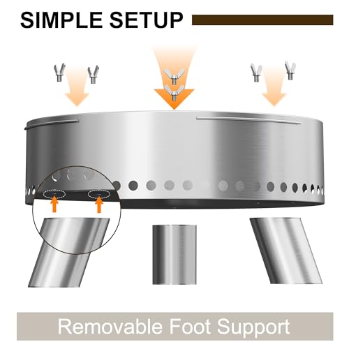 Wakeyard Rauchfreie Feuerstelle, 19 Zoll Tragbare Rauchfreie Feuerschale für den Außenbereich mit Schürhaken und Tragetasche, Feuerstelle aus Edelstahl, Einfache Einrichtung und Lagerung, Silber – Bild 7