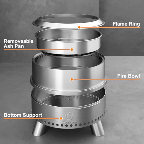 Wakeyard Rauchfreie Feuerstelle, 19 Zoll Tragbare Rauchfreie Feuerschale für den Außenbereich mit Schürhaken und Tragetasche, Feuerstelle aus Edelstahl, Einfache Einrichtung und Lagerung, Silber – Bild 8