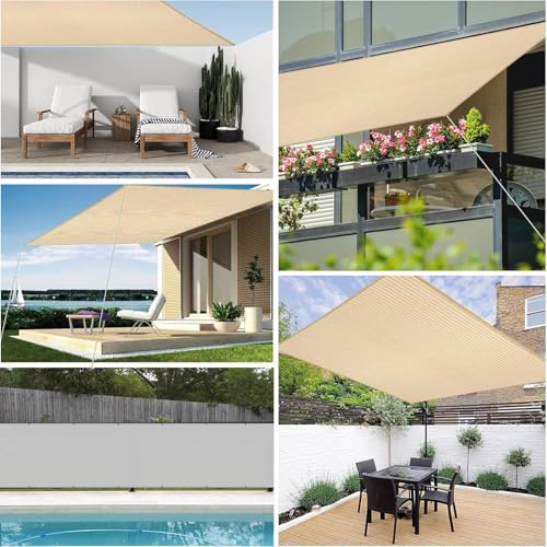 Sonnenschirm Segel Atmungsaktiv 250 x 300 cm HDPE Rechteckig UV Schutz Sonnenschutz Wetterschutz Sonnensegel für Den Außenbereich für Balkon Garten, Creme Farben – Bild 2
