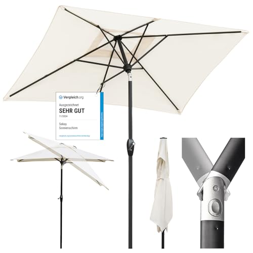 Sekey 210 × 140 cm Aluminum Sonnenschirm Marktschirm Gartenschirm Terrassenschirm Sonnenschutz UV 50 Rechteckig