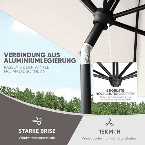 Sekey 210 × 140 cm Aluminum Sonnenschirm Marktschirm Gartenschirm Terrassenschirm Sonnenschutz UV 50 Rechteckig – Bild 3