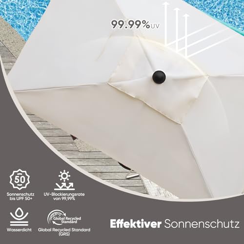 Sekey 210 × 140 cm Aluminum Sonnenschirm Marktschirm Gartenschirm Terrassenschirm Sonnenschutz UV 50 Rechteckig – Bild 6