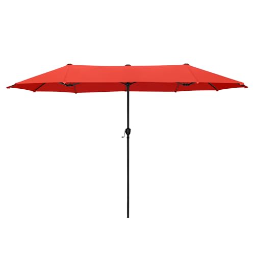 PHI VILLA Sonnenschirm Rechteckig Groß 200×380cm für Garten Terrasse Gartenschirm mit Kurbel UV Schutz Parasol Windfest, Orangerot