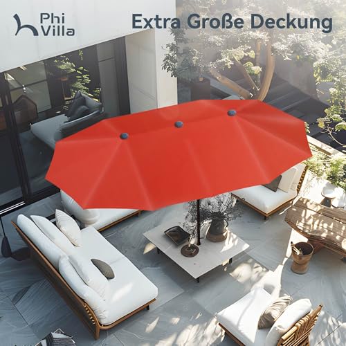 PHI VILLA Sonnenschirm Rechteckig Groß 200×380cm für Garten Terrasse Gartenschirm mit Kurbel UV Schutz Parasol Windfest, Orangerot – Bild 3