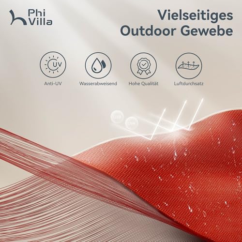 PHI VILLA Sonnenschirm Rechteckig Groß 200×380cm für Garten Terrasse Gartenschirm mit Kurbel UV Schutz Parasol Windfest, Orangerot – Bild 5