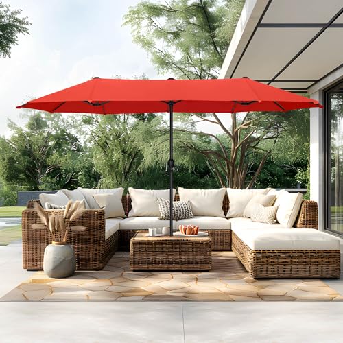 PHI VILLA Sonnenschirm Rechteckig Groß 200×380cm für Garten Terrasse Gartenschirm mit Kurbel UV Schutz Parasol Windfest, Orangerot – Bild 7