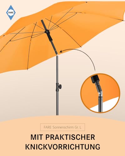 FARE Sonnenschirm Gr. L - 200 cm Durchmesser - UV-Schutz 50 für Balkon Garten Terrasse Sommer - Titan-Finish Knickvorrichtung Drehfeststeller inkl. Tragetasche (aprikose) – Bild 2