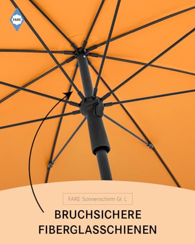 FARE Sonnenschirm Gr. L - 200 cm Durchmesser - UV-Schutz 50 für Balkon Garten Terrasse Sommer - Titan-Finish Knickvorrichtung Drehfeststeller inkl. Tragetasche (aprikose) – Bild 3