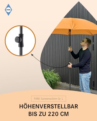 FARE Sonnenschirm Gr. L - 200 cm Durchmesser - UV-Schutz 50 für Balkon Garten Terrasse Sommer - Titan-Finish Knickvorrichtung Drehfeststeller inkl. Tragetasche (aprikose) – Bild 4