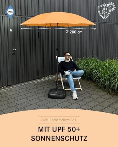 FARE Sonnenschirm Gr. L - 200 cm Durchmesser - UV-Schutz 50 für Balkon Garten Terrasse Sommer - Titan-Finish Knickvorrichtung Drehfeststeller inkl. Tragetasche (aprikose) – Bild 5
