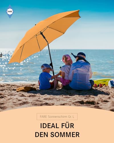 FARE Sonnenschirm Gr. L - 200 cm Durchmesser - UV-Schutz 50 für Balkon Garten Terrasse Sommer - Titan-Finish Knickvorrichtung Drehfeststeller inkl. Tragetasche (aprikose) – Bild 6