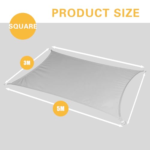 Sonnensegel, Sonnensegel Wasserdich, UV Block Sonnenschutzdach,Rechteckig 3x5m,Draussen Sand Durchlässige Sonnenschutz Terrassenüberdachung, mit UV Schutz für Balkon Garten Terrasse, Grau – Bild 3