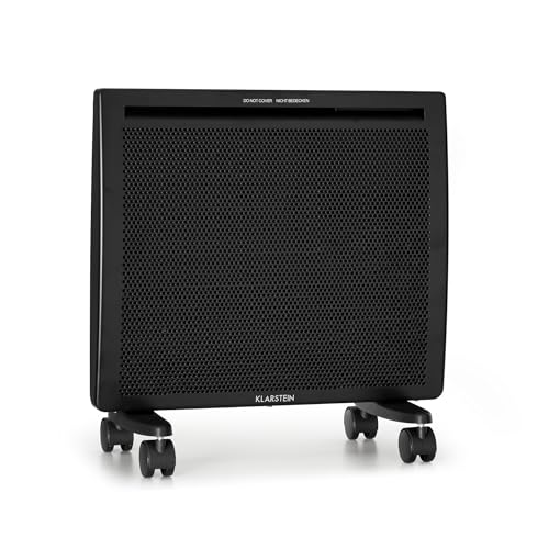 Klarstein Hot Spot Slimcurve Double 2-in-1 Heizgerät - Konvektions- und Infrarotheizung, Überhitzungsschutz, Wochentimer, Wandmontage oder Standgerät mit 2 Rollfüßen, Stahlblech, 1000 W, schwarz