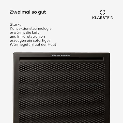 Klarstein Hot Spot Slimcurve Double 2-in-1 Heizgerät - Konvektions- und Infrarotheizung, Überhitzungsschutz, Wochentimer, Wandmontage oder Standgerät mit 2 Rollfüßen, Stahlblech, 1000 W, schwarz – Bild 2