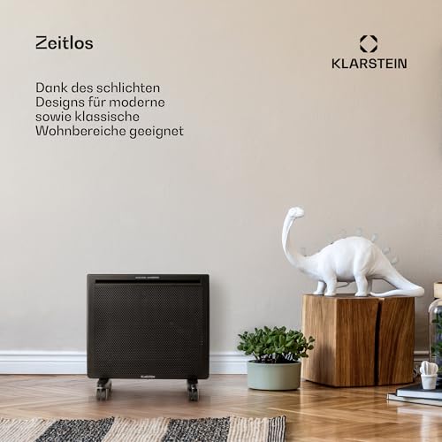 Klarstein Hot Spot Slimcurve Double 2-in-1 Heizgerät - Konvektions- und Infrarotheizung, Überhitzungsschutz, Wochentimer, Wandmontage oder Standgerät mit 2 Rollfüßen, Stahlblech, 1000 W, schwarz – Bild 3