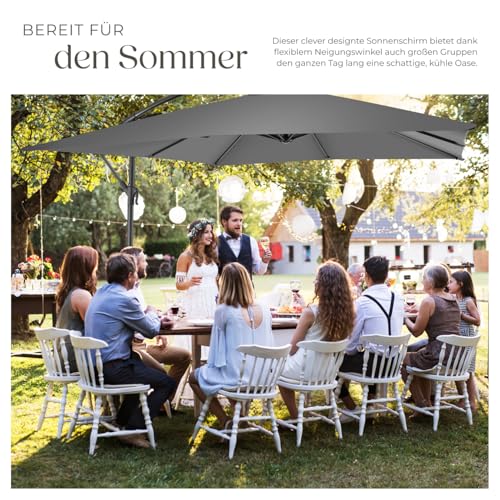 tectake® Sonnenschirm rechteckig mit Schutzhülle und Kurbel, Ampelschirm wasserabweisend, Sonnenschutz Terrasse, Garten und Patio, Balkon Sonnenschirm groß, Marktschirm, Ø250cm - hellgrau – Bild 3