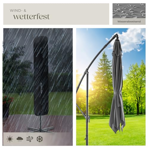tectake® Sonnenschirm rechteckig mit Schutzhülle und Kurbel, Ampelschirm wasserabweisend, Sonnenschutz Terrasse, Garten und Patio, Balkon Sonnenschirm groß, Marktschirm, Ø250cm - hellgrau – Bild 5