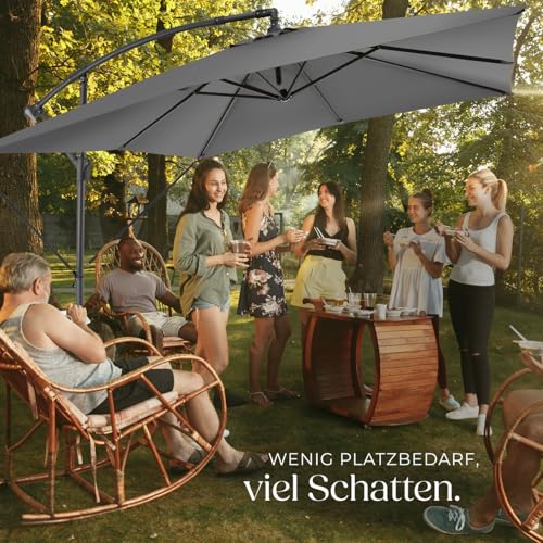 tectake® Sonnenschirm rechteckig mit Schutzhülle und Kurbel, Ampelschirm wasserabweisend, Sonnenschutz Terrasse, Garten und Patio, Balkon Sonnenschirm groß, Marktschirm, Ø250cm - hellgrau – Bild 7