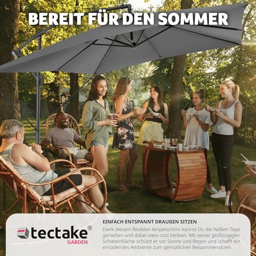 tectake® Sonnenschirm rechteckig mit Schutzhülle und Kurbel, Ampelschirm wasserabweisend, Sonnenschutz Terrasse, Garten und Patio, Balkon Sonnenschirm groß, Marktschirm, Ø250cm - hellgrau – Bild 8