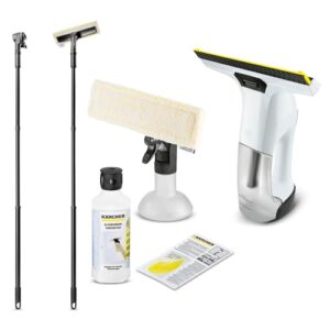 Kärcher WV 6 Plus Fenstersauger weiß – leistungsstarker Fensterreiniger für streifenfreie Reinigung von Fenstern, Fliesen, Duschen und Vitrinen inkl. 500 ml Glasreiniger RM 500 & Verlängerung
