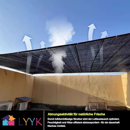Sonnenschutz Schattennetz,Beschattung für Terrassenüberdachung,Outdoor UV-Beständiges Atmungsaktiv Sonnenschutznetz,für Sonnennetz für Pergola Garten Balkon, Schattentuch,3x6m,Schwarz – Bild 5
