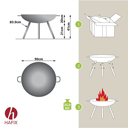 HAFIX® Feuerschale, Feuerkorb, Feuerschalen für Garten, Feuerstelle Outdoor, Feuerschale, Feuertonne Camping, Terrasse. Feuerschalen & Feuerkörbe. 3mm Dicke, legierter Stahl & Griffen Ø90cm. – Bild 2