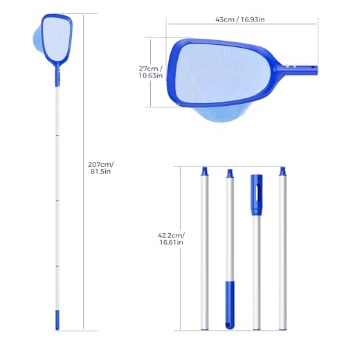 Priksia 207cm Pool Kescher, Poolkescher Feinmaschig mit Teleskopstange, Poolreinigung Pool Zubehör, Teichkescher für Schwimmbad, Teich, Algen & Bestway Pool, Planschbecken, Whirlpool – Bild 2
