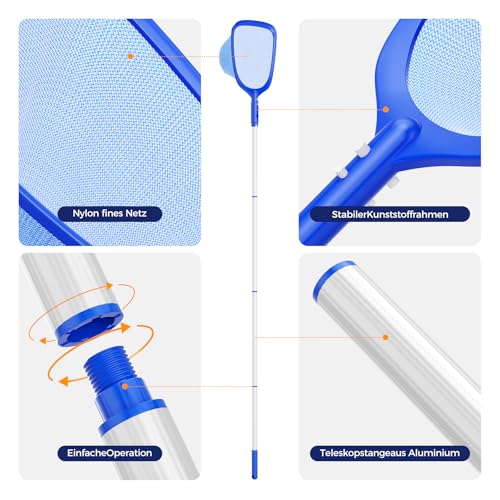 Priksia 207cm Pool Kescher, Poolkescher Feinmaschig mit Teleskopstange, Poolreinigung Pool Zubehör, Teichkescher für Schwimmbad, Teich, Algen & Bestway Pool, Planschbecken, Whirlpool – Bild 5
