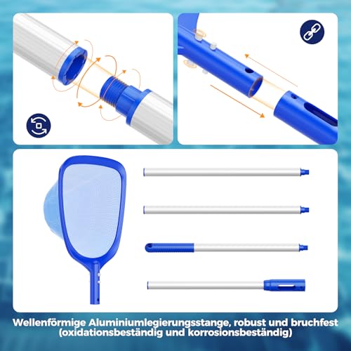 Priksia 207cm Pool Kescher, Poolkescher Feinmaschig mit Teleskopstange, Poolreinigung Pool Zubehör, Teichkescher für Schwimmbad, Teich, Algen & Bestway Pool, Planschbecken, Whirlpool – Bild 8