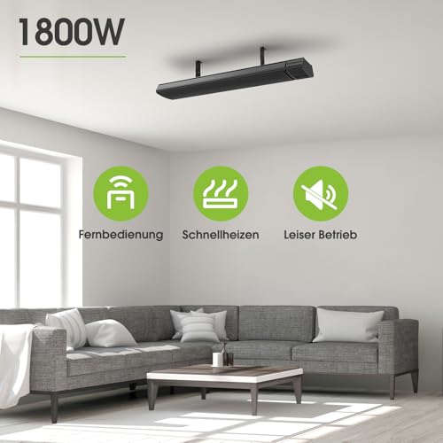 Infrarot Heizstrahler, Infrarotstrahler 1800 Watt, Infrarotheizung mit Thermostat, Elektroheizung mit WiFi App Steuerung Fernbedienung, Infarotheizstrahler Wand- & Deckenmontage, Terrasse & Garten – Bild 2