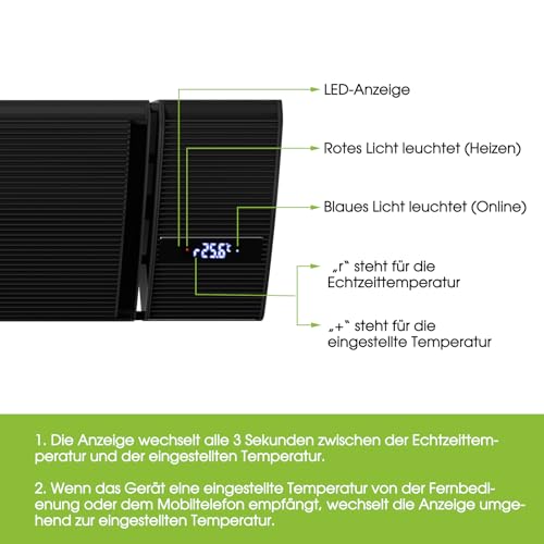 Infrarot Heizstrahler, Infrarotstrahler 1800 Watt, Infrarotheizung mit Thermostat, Elektroheizung mit WiFi App Steuerung Fernbedienung, Infarotheizstrahler Wand- & Deckenmontage, Terrasse & Garten – Bild 4