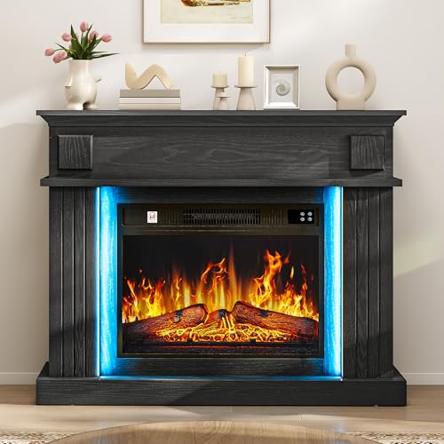 TAUS Elektrokamin mit Heizung, Elektro Kamin mit LED 3D-Flammeneffekt Elektrischer Kamin Standkamin mit LED-Ambientelicht, Timer, Thermostat, Fernbedienung (Schwarz) – Bild 6