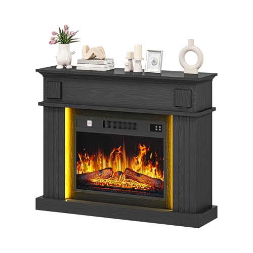 TAUS Elektrokamin mit Heizung, Elektro Kamin mit LED 3D-Flammeneffekt Elektrischer Kamin Standkamin mit LED-Ambientelicht, Timer, Thermostat, Fernbedienung (Schwarz) – Bild 7