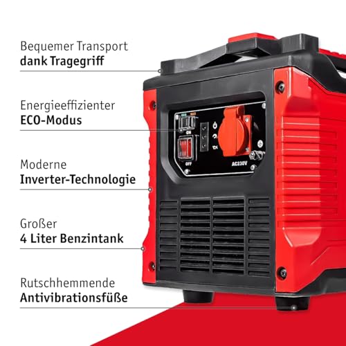 Walter Inverter Stromerzeuger 1000W, Benzin Notstromaggregat, ideal für Camping Reise Garage Wohnwagen Baustelle, WWS-IGS1000 – Bild 2